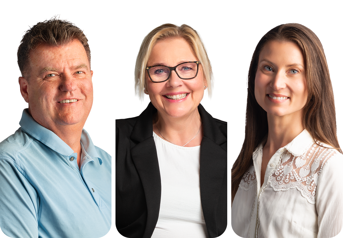 Administrasjonen i Stiftelsen Nor-Fishing. Daglig leder Kristian Digre, messesjef Kari Steinsbø og markdeskoordinator Lill Eva J. Bråthen 